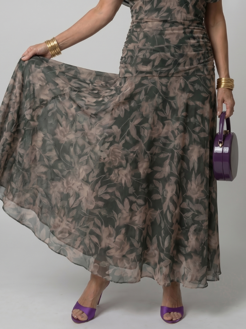 Abito midi floreale con spalle scoperte