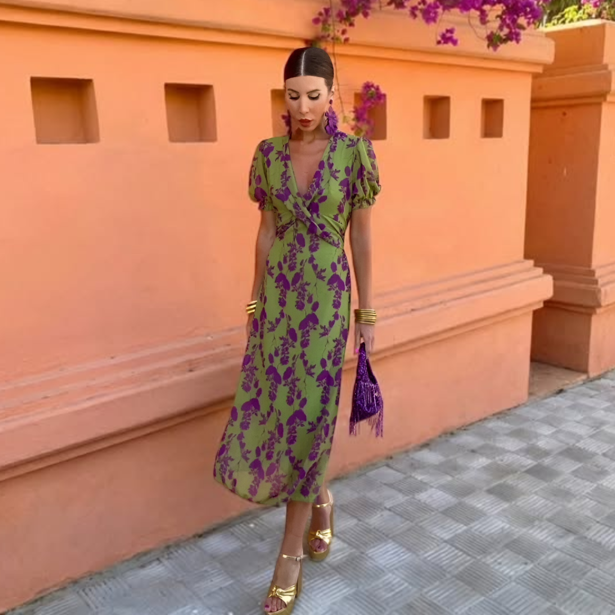 Abito floreale elegante con stampa di fiori