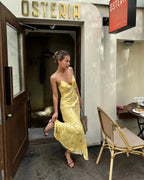 Abito Maxi in Satin Floreale Giallo