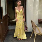 Abito Maxi in Satin Floreale Giallo