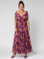 Abito midi floreale con spalle scoperte