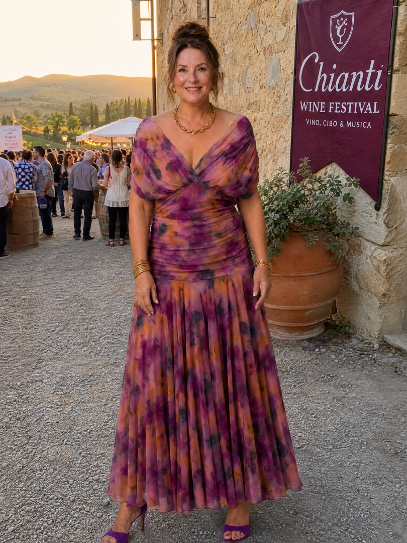 Abito midi floreale con spalle scoperte