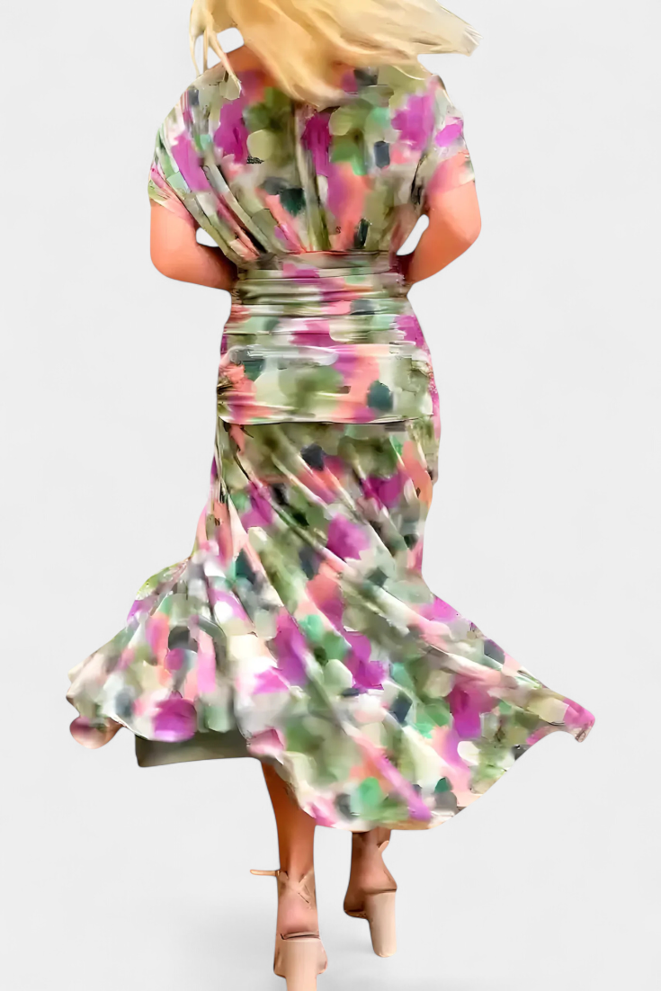 Vestito Lungo Floreale con Scollatura a V