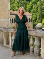 Abito midi floreale con spalle scoperte