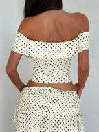 Set Top Off Shoulder con Pois e Gonna Maxi
