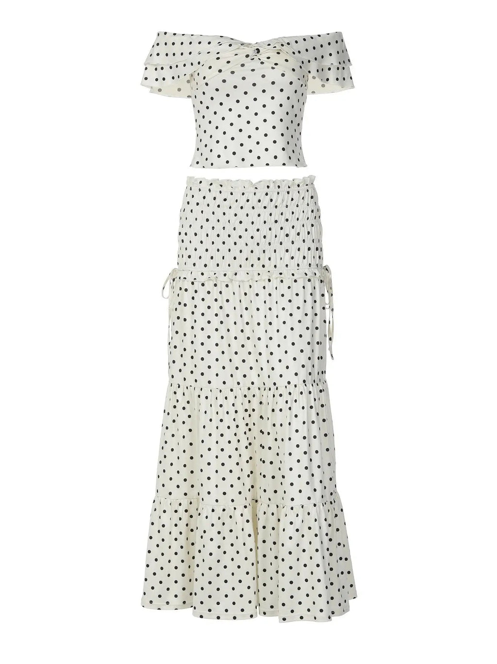 Set Top Off Shoulder con Pois e Gonna Maxi