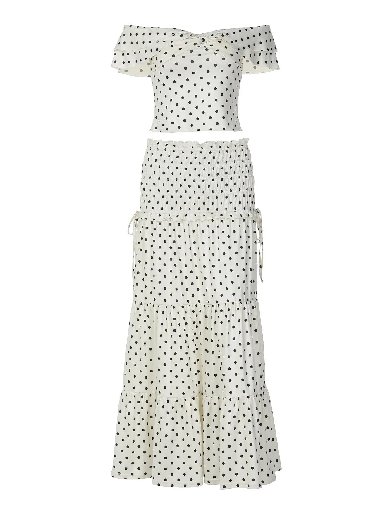 Set Top Off Shoulder con Pois e Gonna Maxi