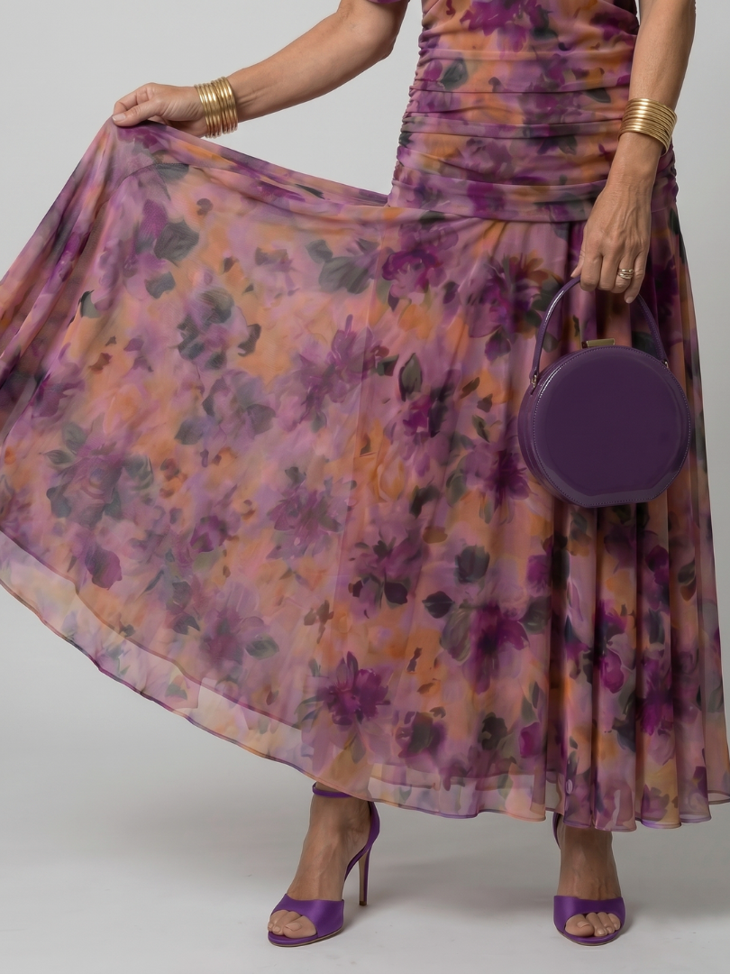 Abito midi floreale con spalle scoperte