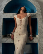 Abito Midi Elegante Ricamato con Cut-Out