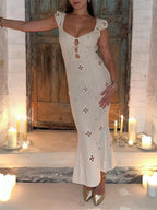 Abito Midi Elegante Ricamato con Cut-Out