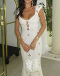 Abito Midi Elegante Ricamato con Cut-Out