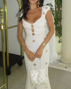 Abito Midi Elegante Ricamato con Cut-Out