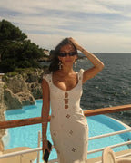 Abito Midi Elegante Ricamato con Cut-Out