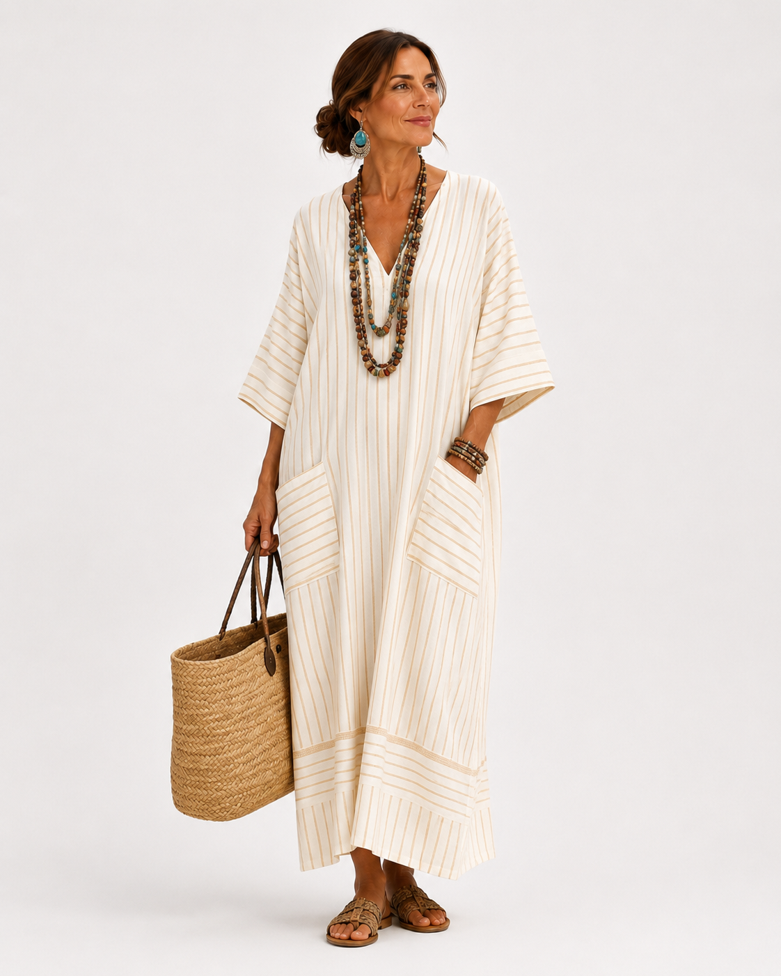 Caftano Farah Beige a Righe