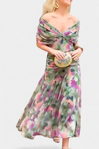 Vestito Lungo Floreale con Scollatura a V