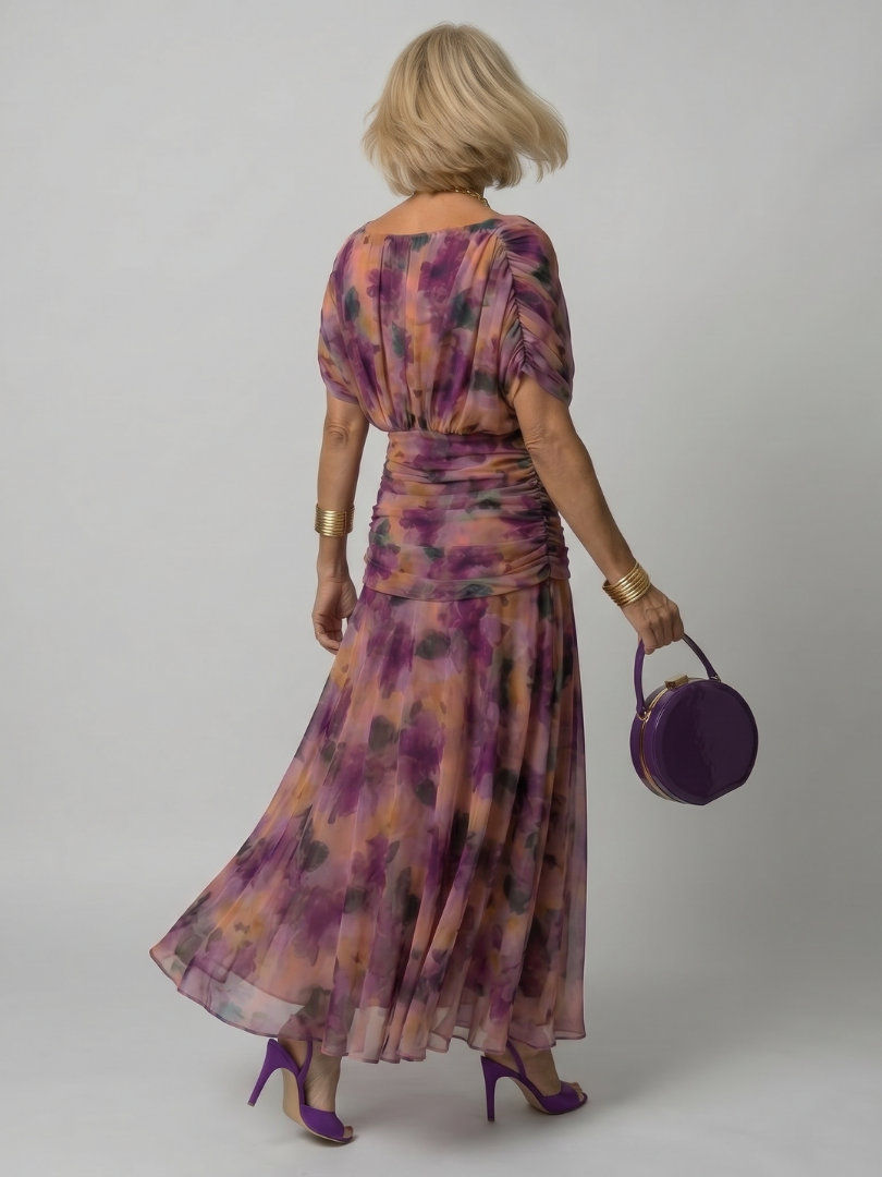 Abito midi floreale con spalle scoperte