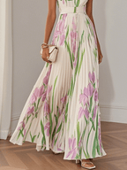 Abito Maxi Bianco Pieghettato con Fiori