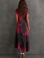Ela - Vestito Midi Avvolgente Astratto Rosso e Nero con Collo a Camicia