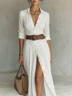 Abito Maxi Lungo con Collo a V e Maniche Lunghe per Donne