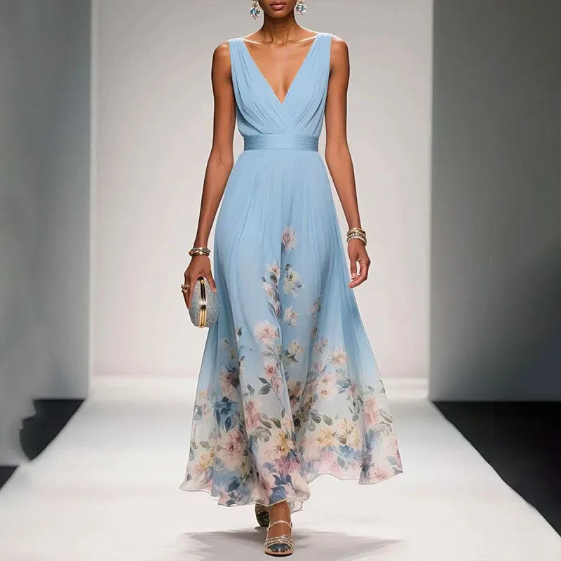 Abito elegante a fiori con scollo a V