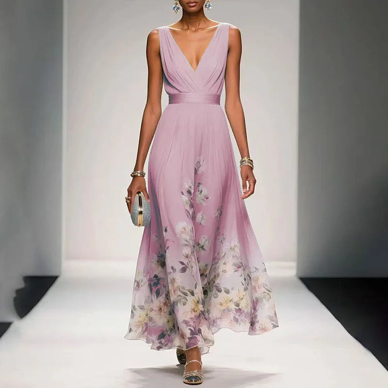 Abito elegante a fiori con scollo a V