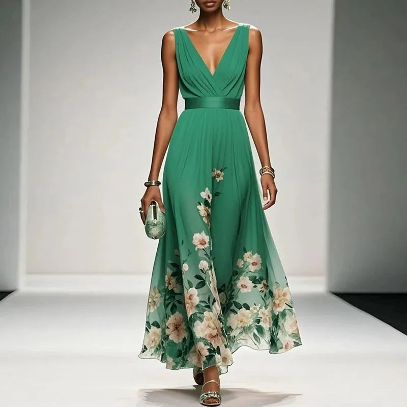 Abito elegante a fiori con scollo a V