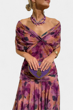 Vestito Lungo Floreale con Scollatura a V