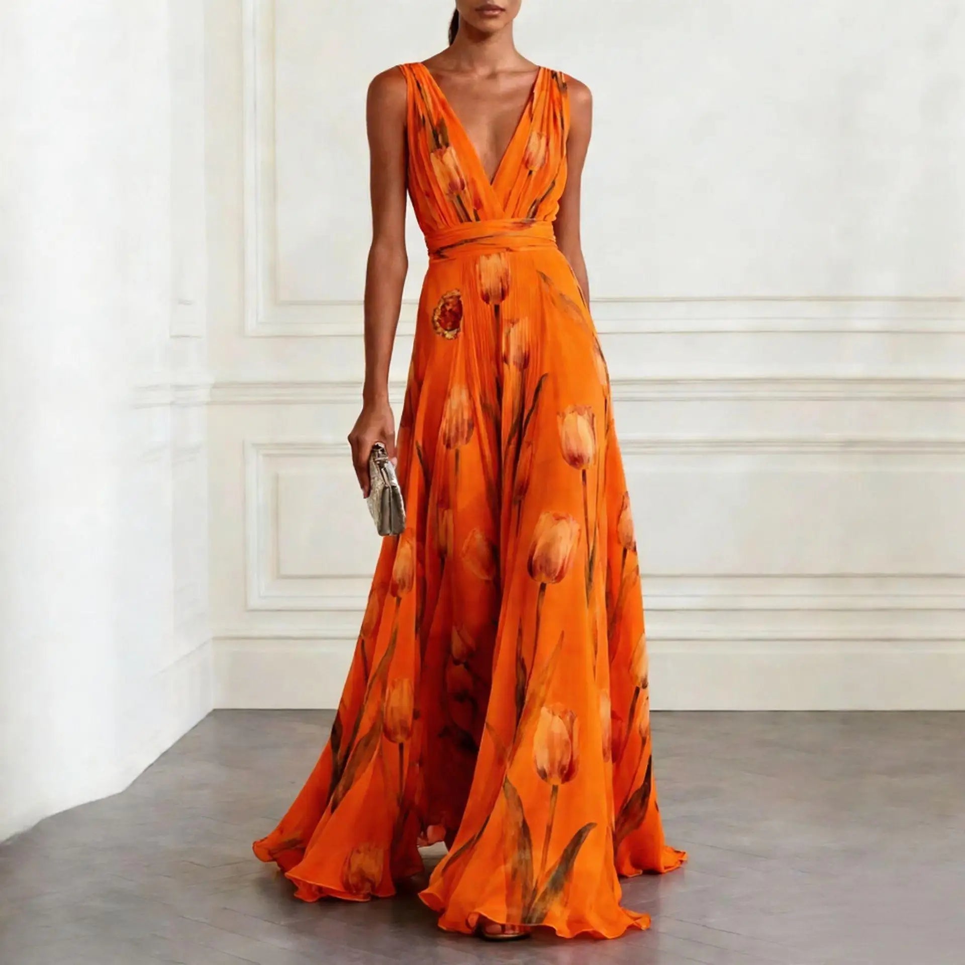 Abito elegante con stampa di tulipani