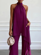 Completo Elegante Senza Maniche Viola con Top e Pantaloni