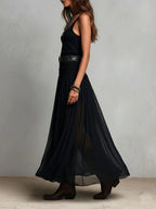 Top senza maniche nero con gonna in tulle maxi