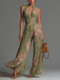Tuta elegante floreale senza maniche con scollo a V
