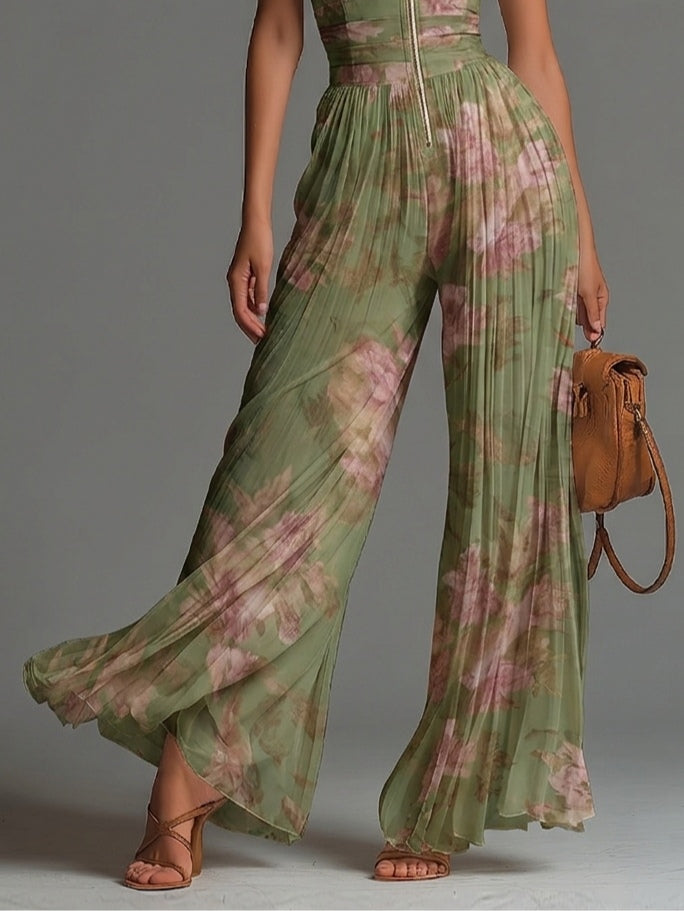 Tuta elegante floreale senza maniche con scollo a V