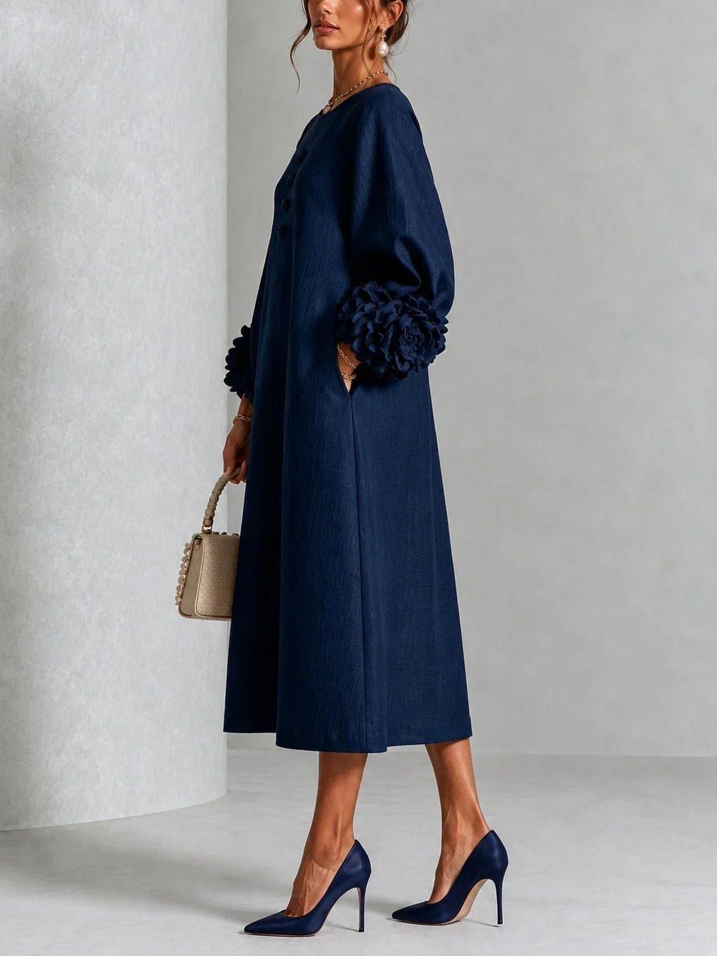 Flora - Vestito Midi con Polsini Floreali
