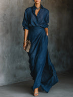 Vittoria - Set di Camicia Elegante in Cotone e Lino Blu Scuro