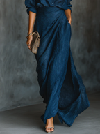 Vittoria - Set di Camicia Elegante in Cotone e Lino Blu Scuro