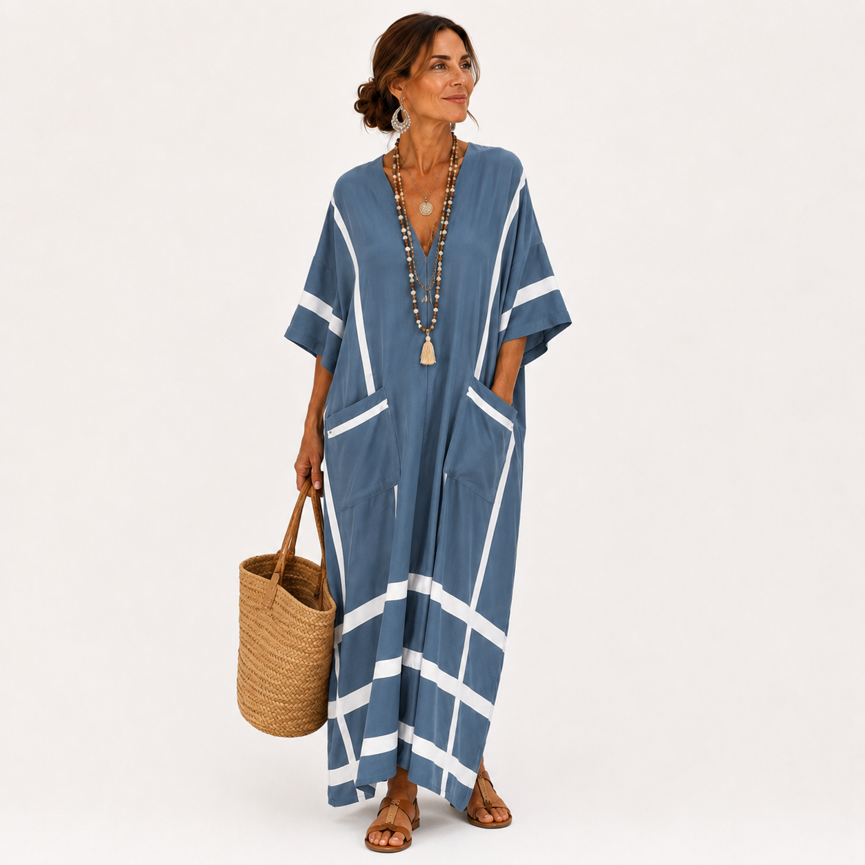 Caftano Leila Blu Strisce