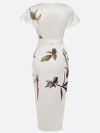 Abito Wrap Elegante con Stampa di Foglie