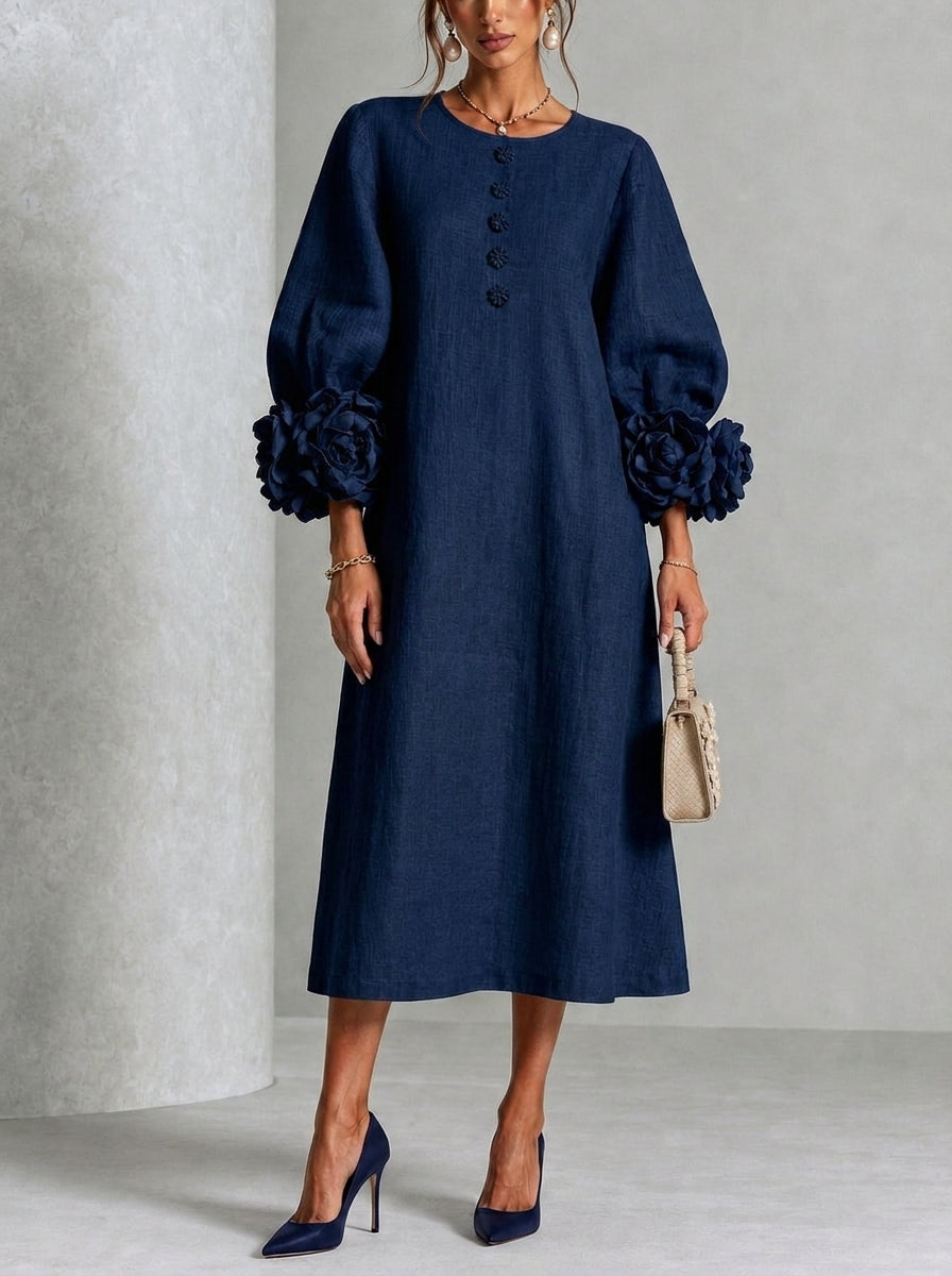 Flora - Vestito Midi con Polsini Floreali