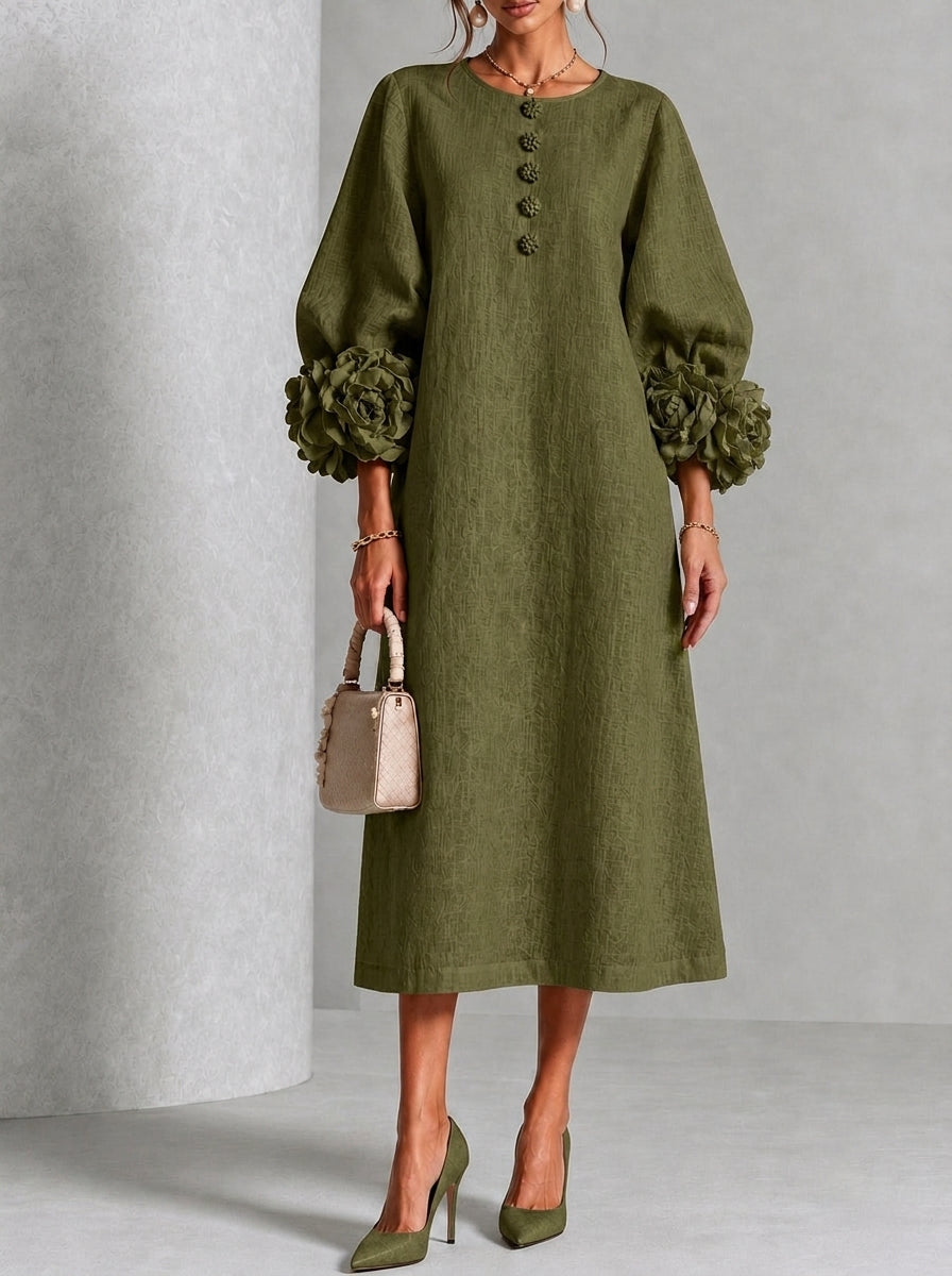 Flora - Vestito Midi con Polsini Floreali