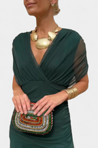 Vestito Lungo Floreale con Scollatura a V