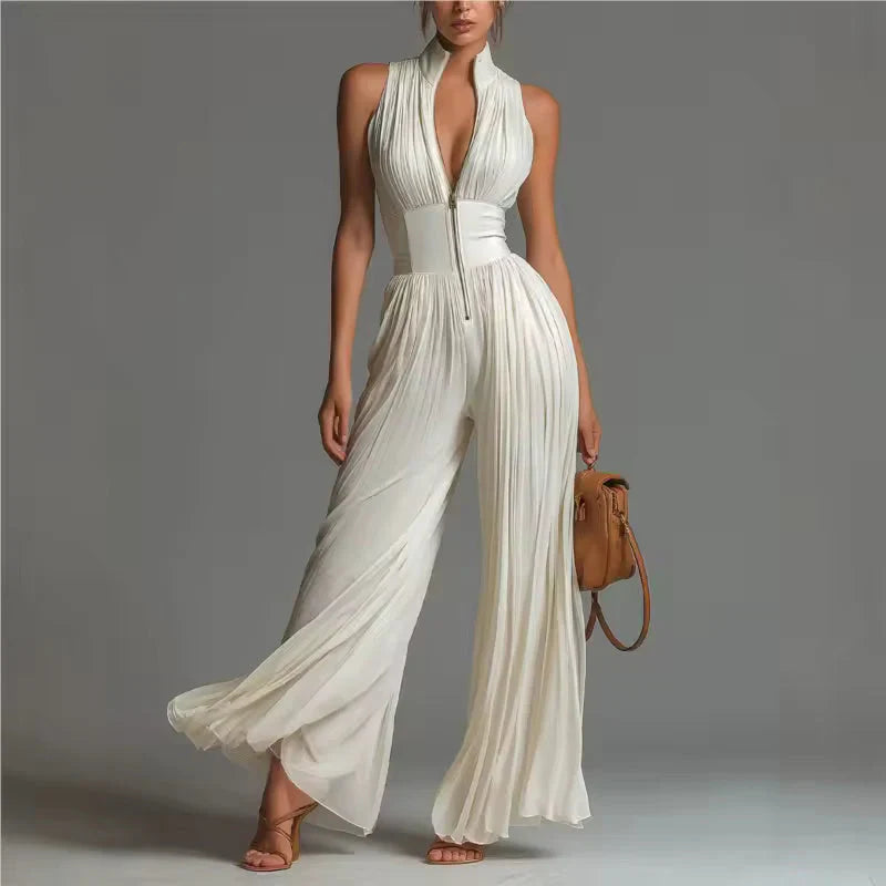 Tuta elegante floreale senza maniche con scollo a V